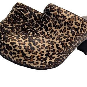 Dankso Rae Leopard Print Calf Hair Open Back Slip On Heel Mules Size 40 US 9.5